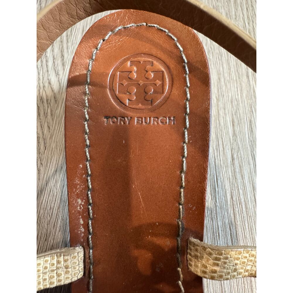 Tory Burch Mini Miller Reptile Embossed Leather Slingback Heeled Sandals Sz 9.5 - Picture 8 of 8